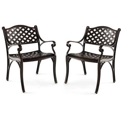 Cast Aluminum Dining Chairs Set of 2 with Patio Chairs Armrests Flower Pattern, Bronze Patio Dining Chairs   at Gallery Canada