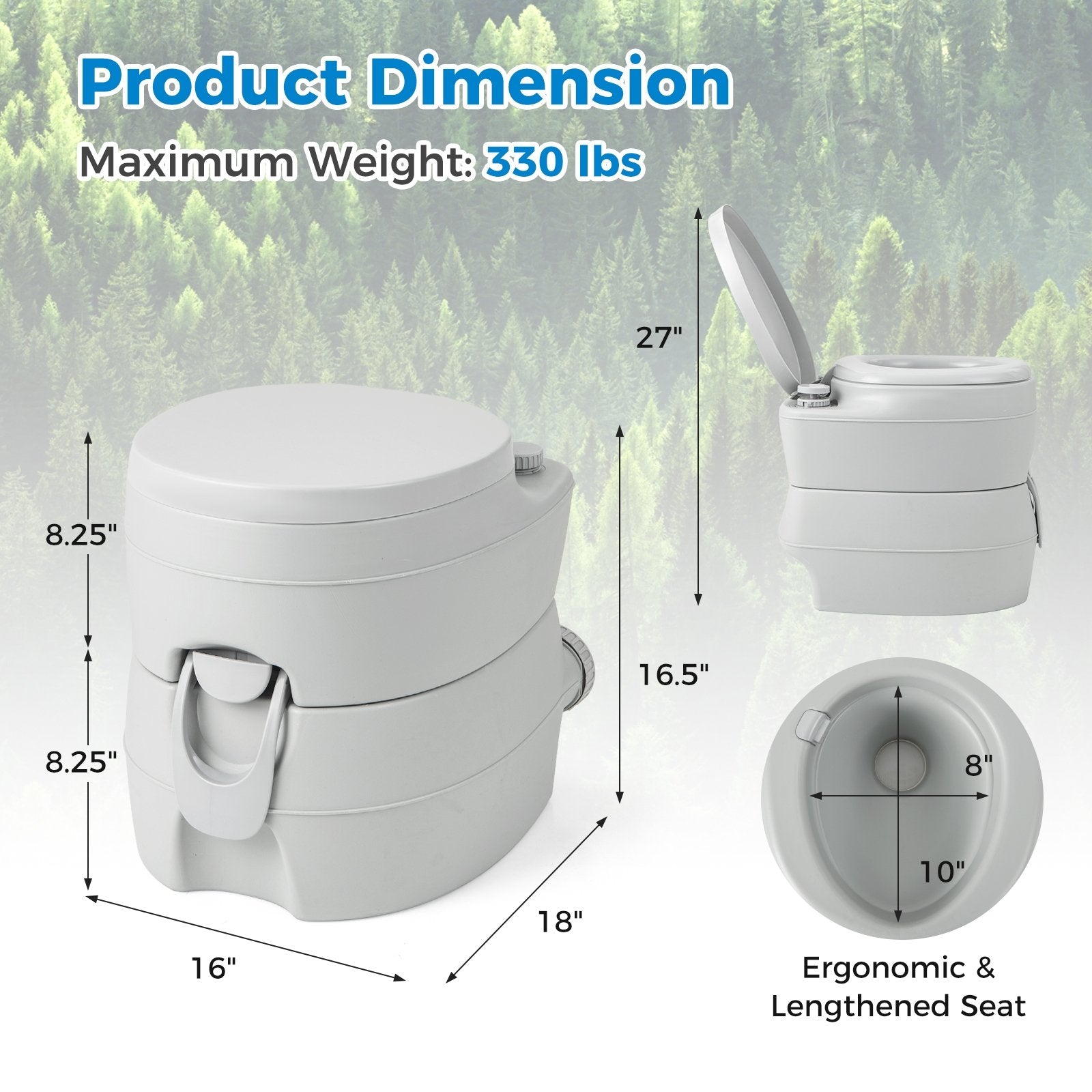 Portable Toilet Compact Indoor Outdoor Commode with 5.2 Gallon Detachable Waste Tank, Gray Portable Toilets & Showers   at Gallery Canada