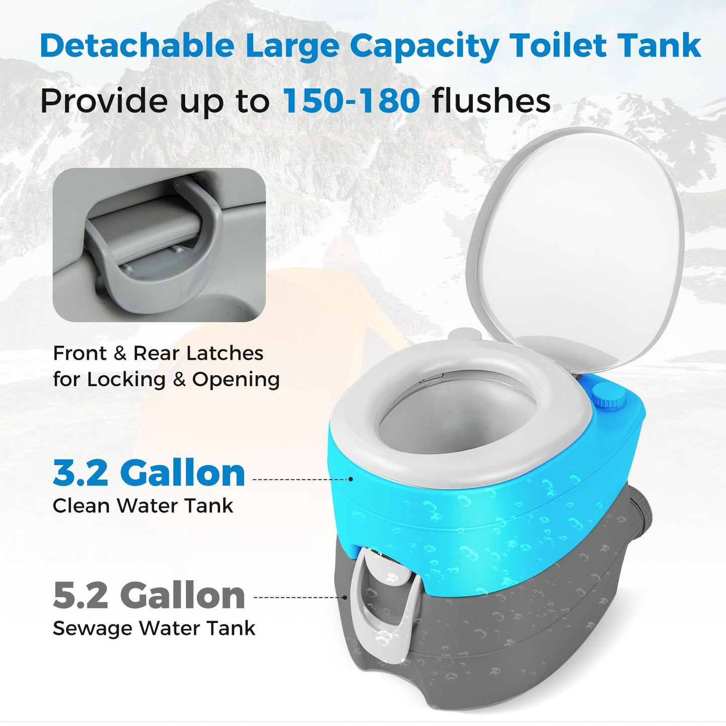 Portable Toilet Compact Indoor Outdoor Commode with 5.2 Gallon Detachable Waste Tank, Gray Portable Toilets & Showers   at Gallery Canada