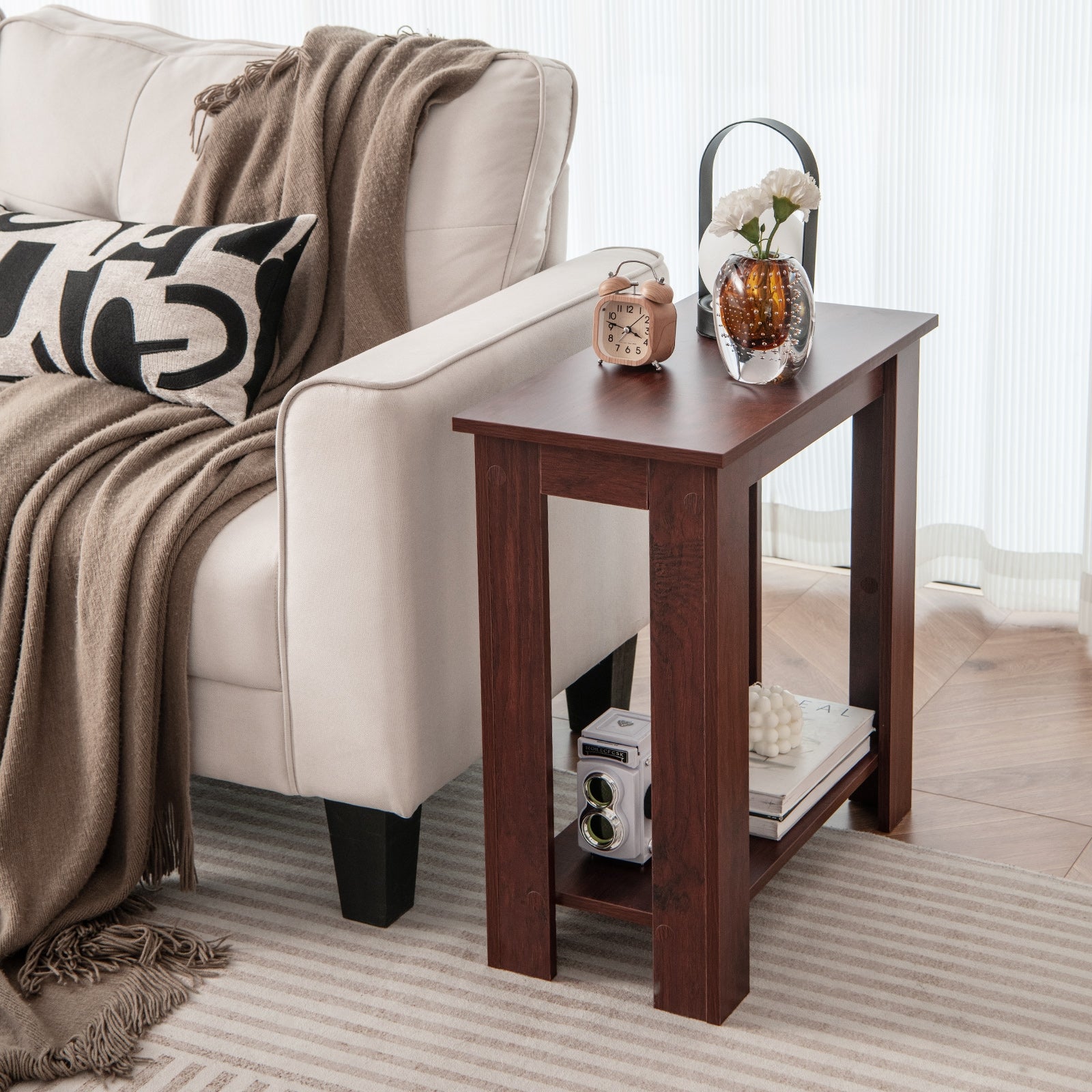 2-Tier Modern Compact End Table with Storage Shelf, Brown End & Side Tables   at Gallery Canada