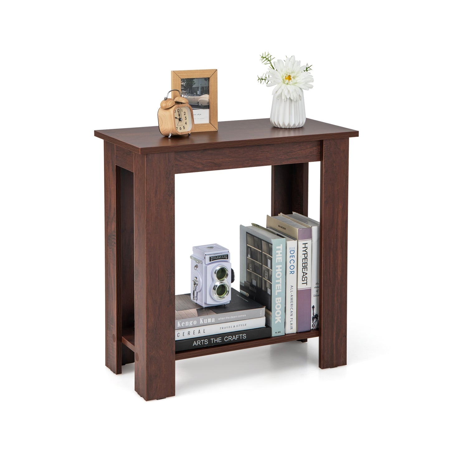 2-Tier Modern Compact End Table with Storage Shelf, Brown End & Side Tables Brown  at Gallery Canada