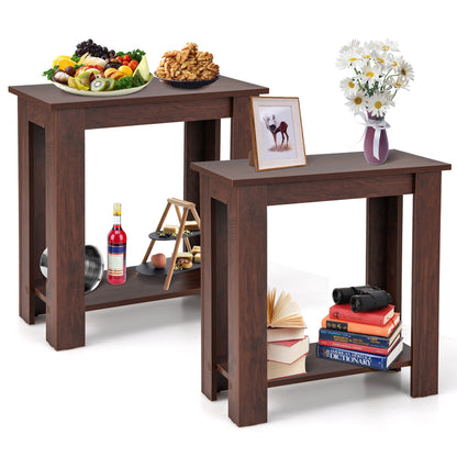 2-Tier Modern Compact End Table with Storage Shelf, Brown End & Side Tables   at Gallery Canada