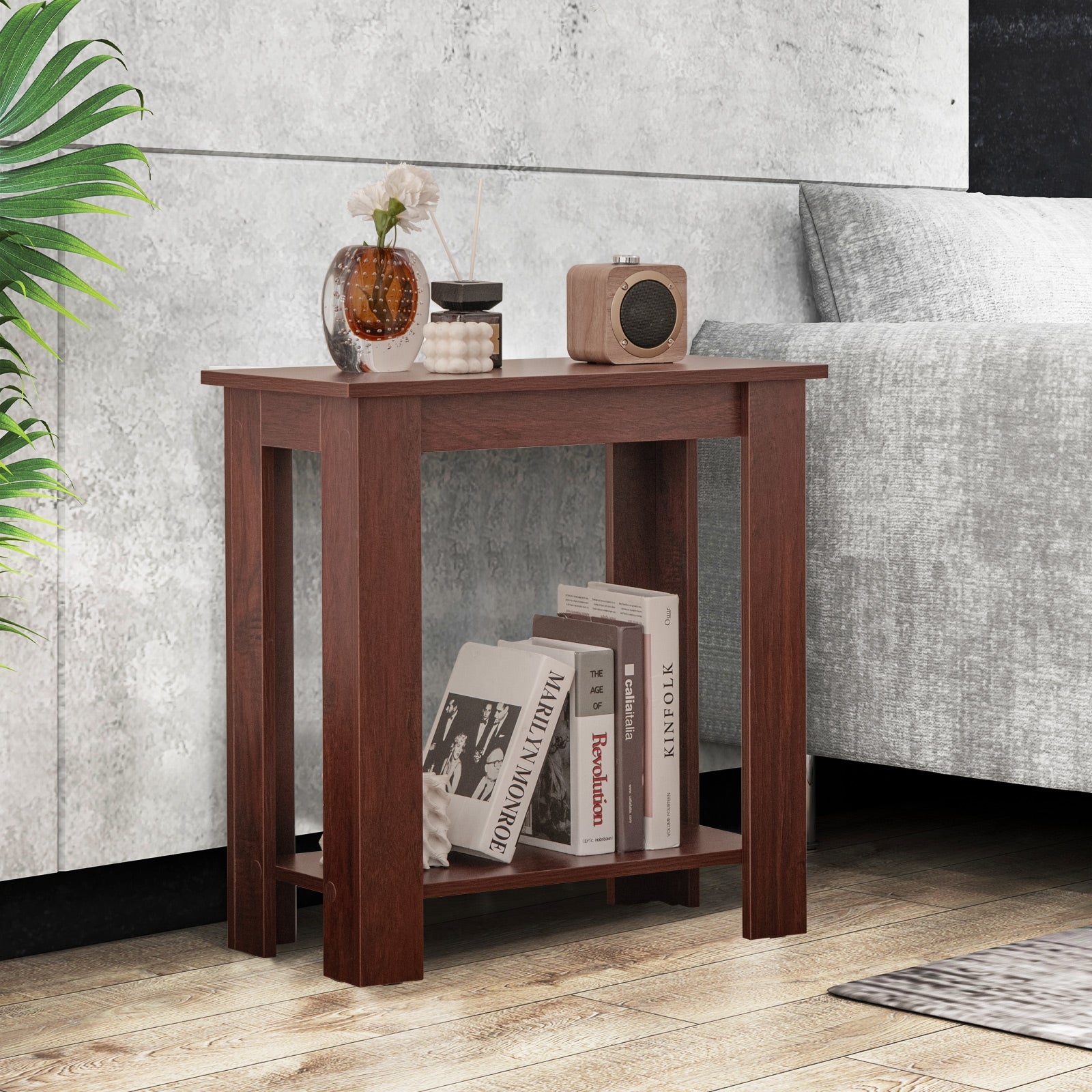 2-Tier Modern Compact End Table with Storage Shelf, Brown End & Side Tables   at Gallery Canada