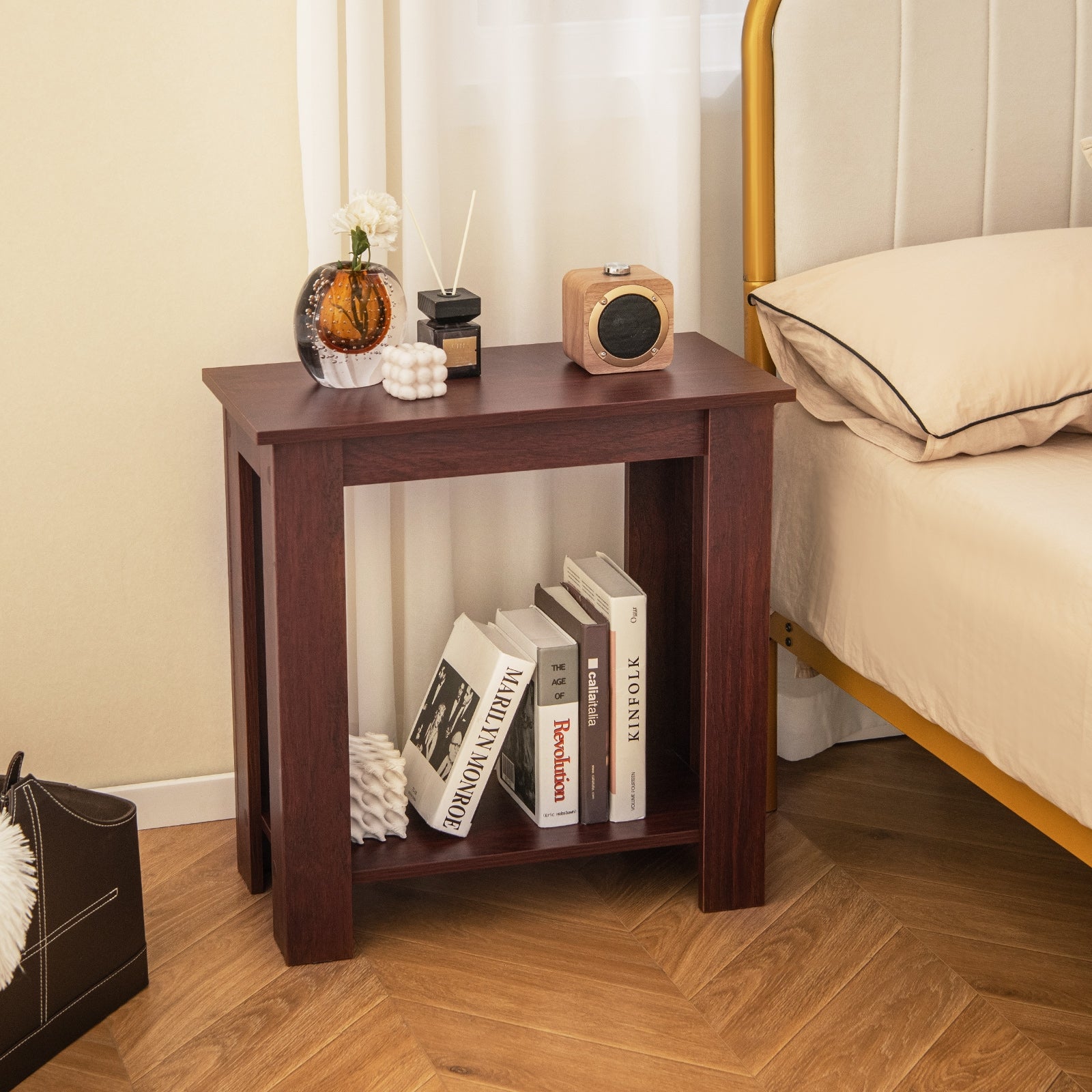 2-Tier Modern Compact End Table with Storage Shelf, Brown End & Side Tables   at Gallery Canada