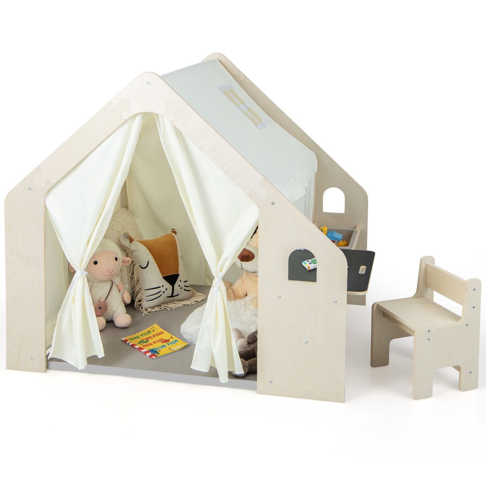 Montessori Style Indoor Playhouse with Storage Bin and Floor Mat for Toddlers Aged 2-6 Years Old, Beige Play Tents & Playhouse   at Gallery Canada