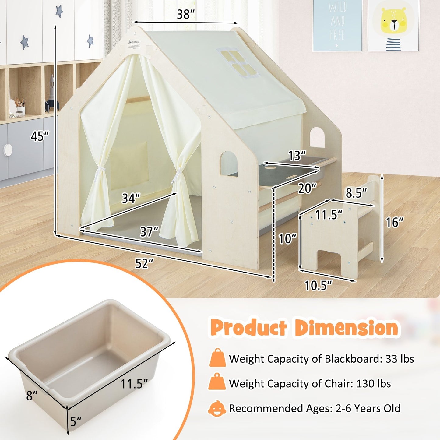 Montessori Style Indoor Playhouse with Storage Bin and Floor Mat for Toddlers Aged 2-6 Years Old, Beige Play Tents & Playhouse   at Gallery Canada