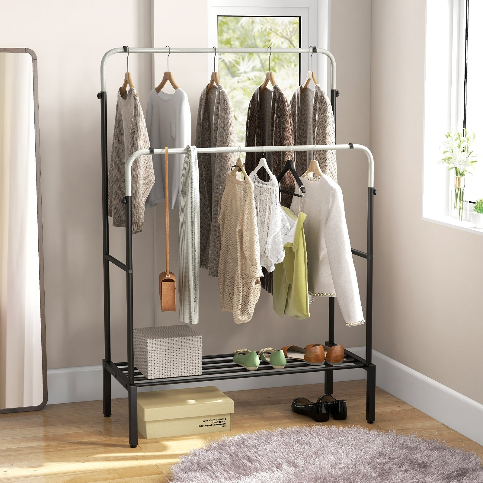 Double Rod Clothes Garment Rack with Adjustable Heights, Silver Coat Racks & Hall Trees   at Gallery Canada