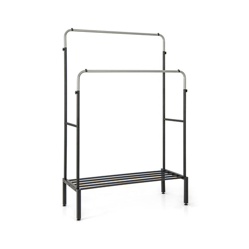 Double Rod Clothes Garment Rack with Adjustable Heights, Silver