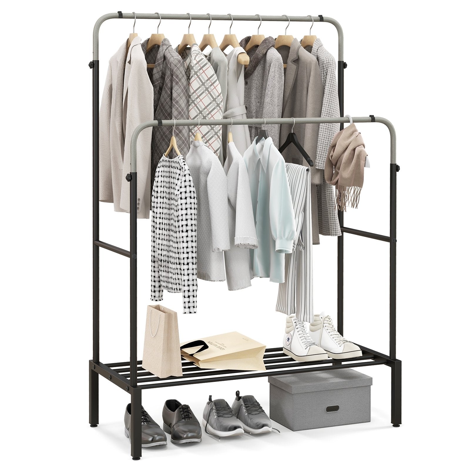 Double Rod Clothes Garment Rack with Adjustable Heights, Silver Coat Racks & Hall Trees   at Gallery Canada