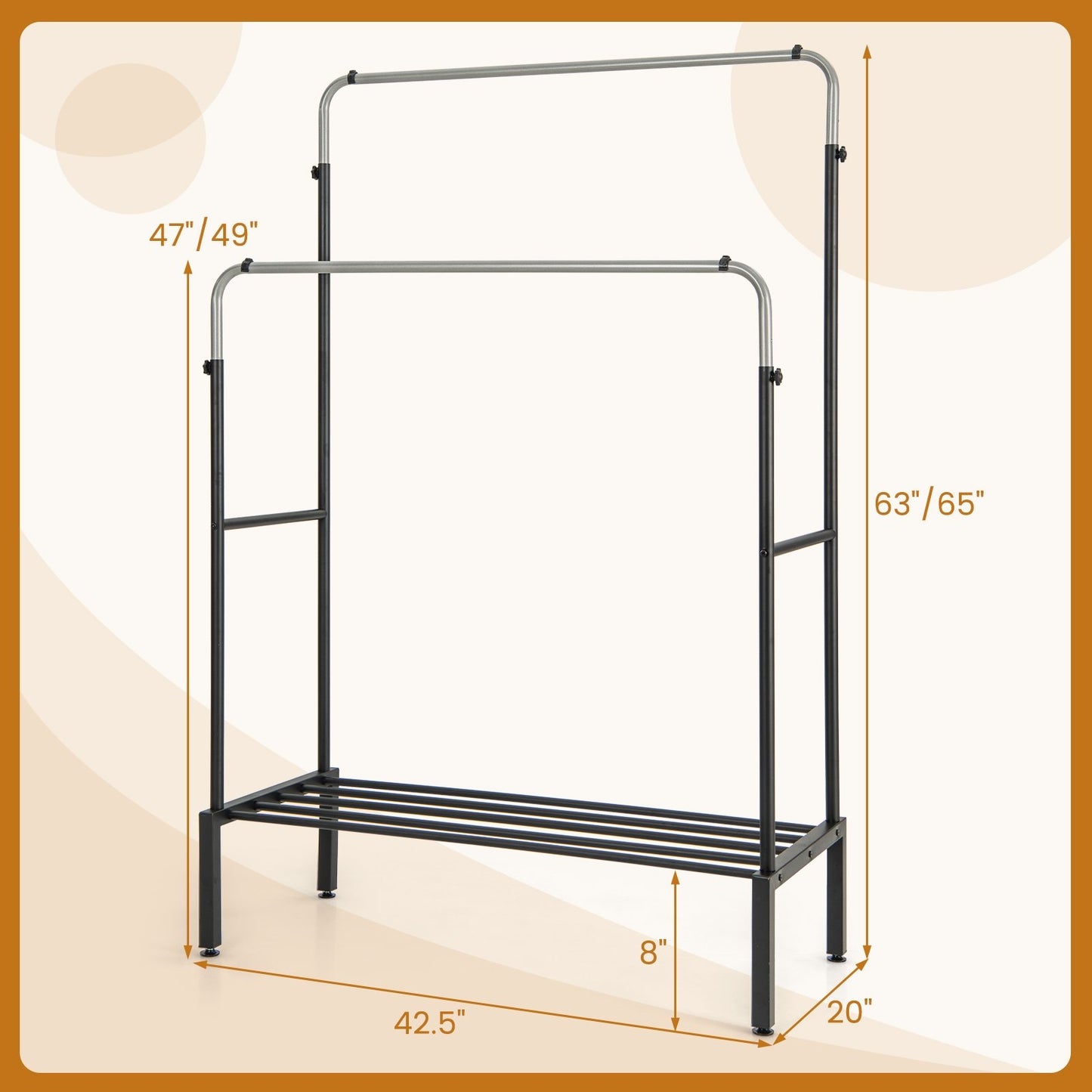 Double Rod Clothes Garment Rack with Adjustable Heights, Silver Coat Racks & Hall Trees   at Gallery Canada