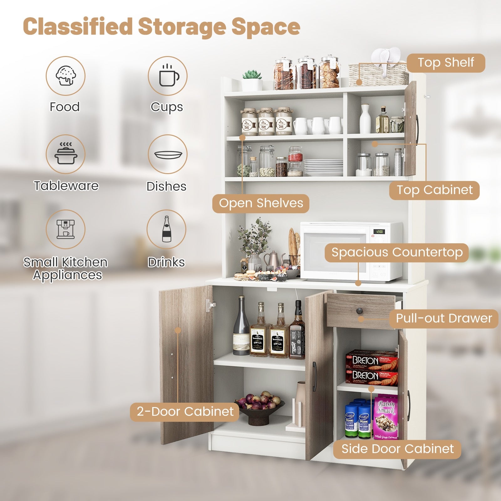 71 Inch Kitchen Pantry Storage Cabinet Buffet Sideboard with Built-in Charge Station, White Sideboards Cabinets & Buffets at Gallery Canada