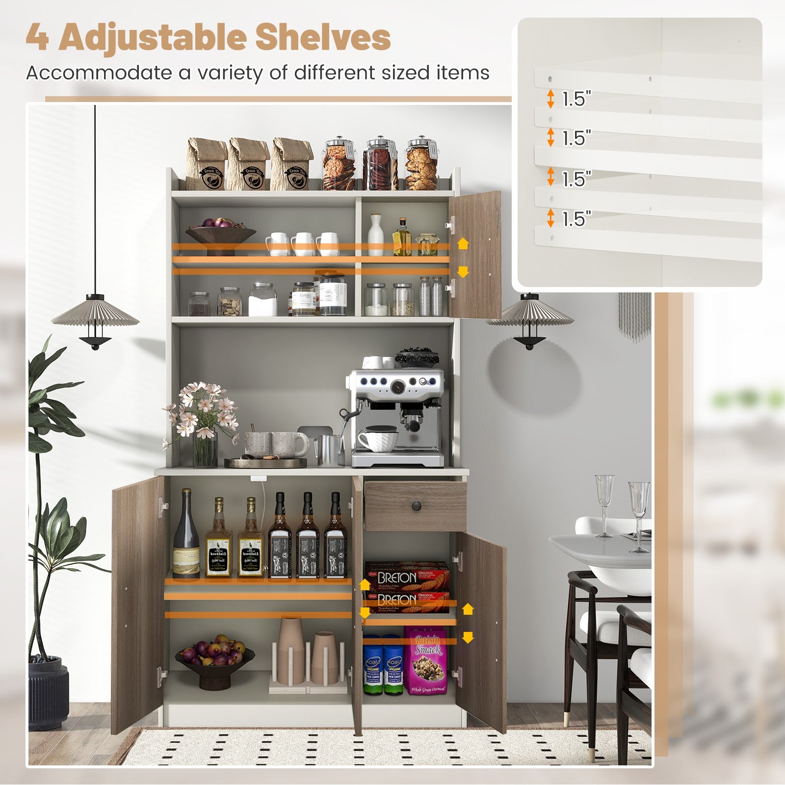 71 Inch Kitchen Pantry Storage Cabinet Buffet Sideboard with Built-in Charge Station, White Sideboards Cabinets & Buffets at Gallery Canada