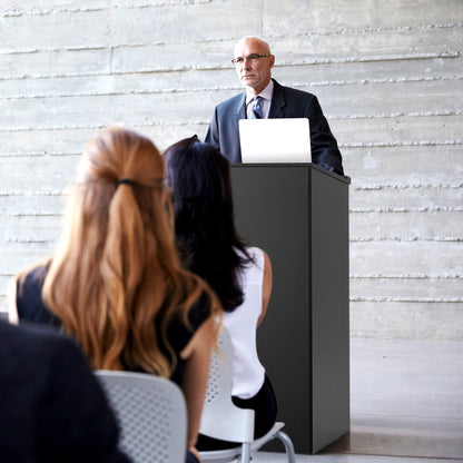 Wooden Floor Standing Podium Speaking Lectern, Black Laptop Tables & Printer Stands   at Gallery Canada