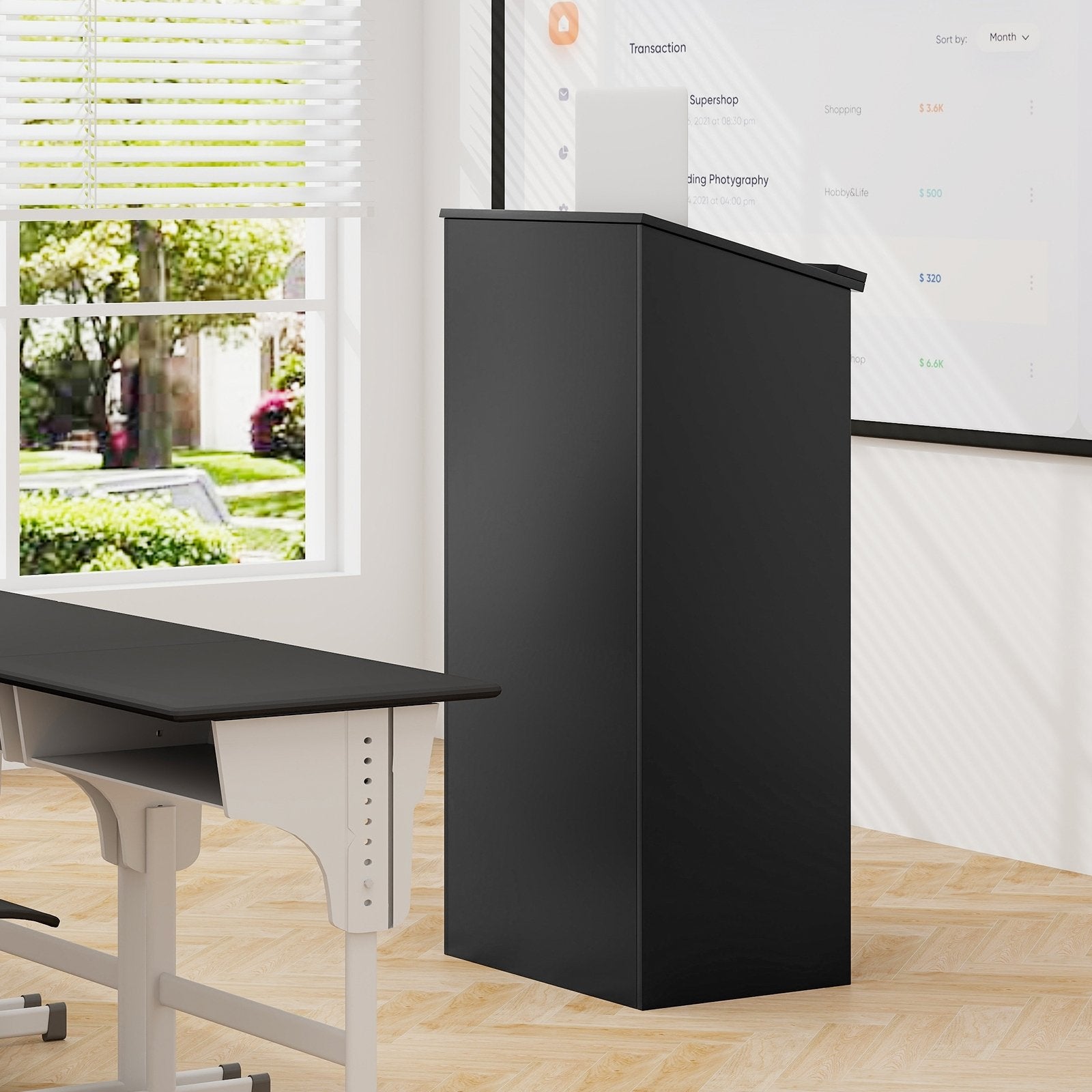 Wooden Floor Standing Podium Speaking Lectern, Black Laptop Tables & Printer Stands   at Gallery Canada