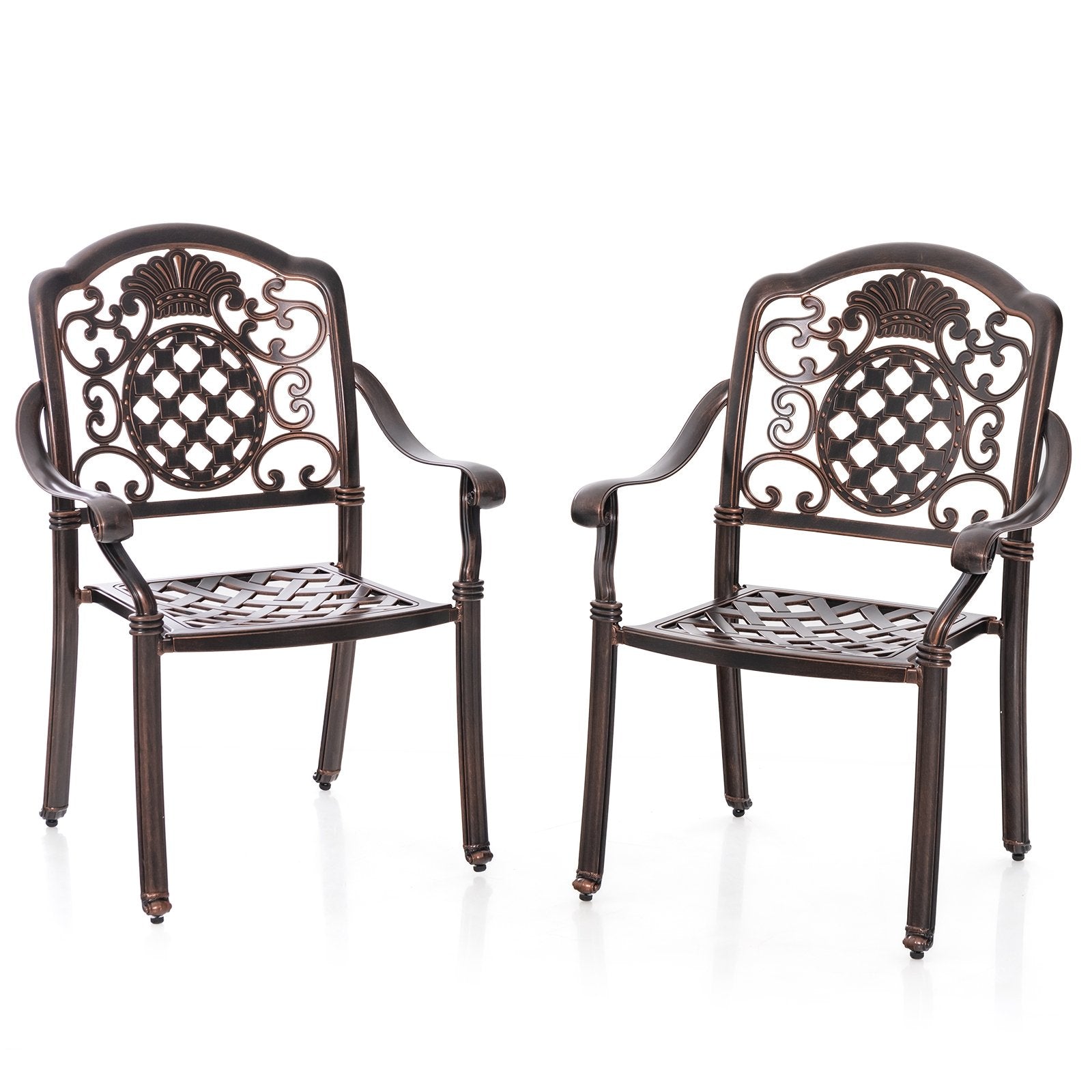 Patio Cast Aluminum Dining Chairs Set of 2 Metal Armchairs Stackable, Copper Patio Dining Chairs   at Gallery Canada