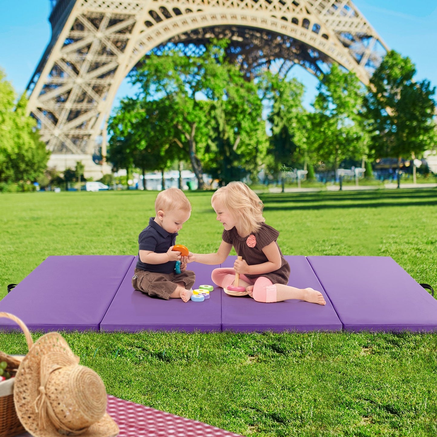 4-Panel PU Leather Folding Exercise Mat with Carrying Handles, Purple Yoga & Gym Mats   at Gallery Canada