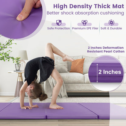 4-Panel PU Leather Folding Exercise Mat with Carrying Handles, Purple Yoga & Gym Mats   at Gallery Canada