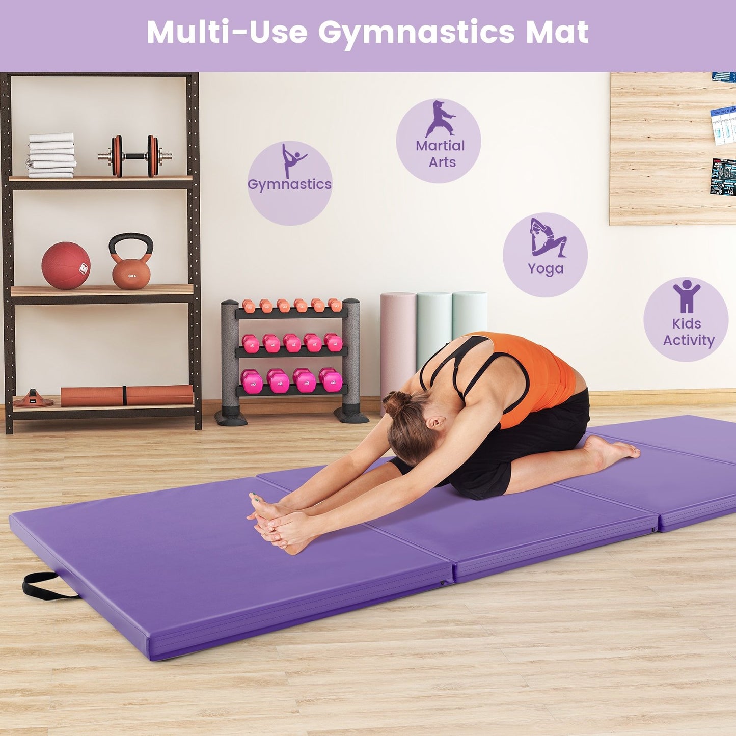 4-Panel PU Leather Folding Exercise Mat with Carrying Handles, Purple Yoga & Gym Mats   at Gallery Canada