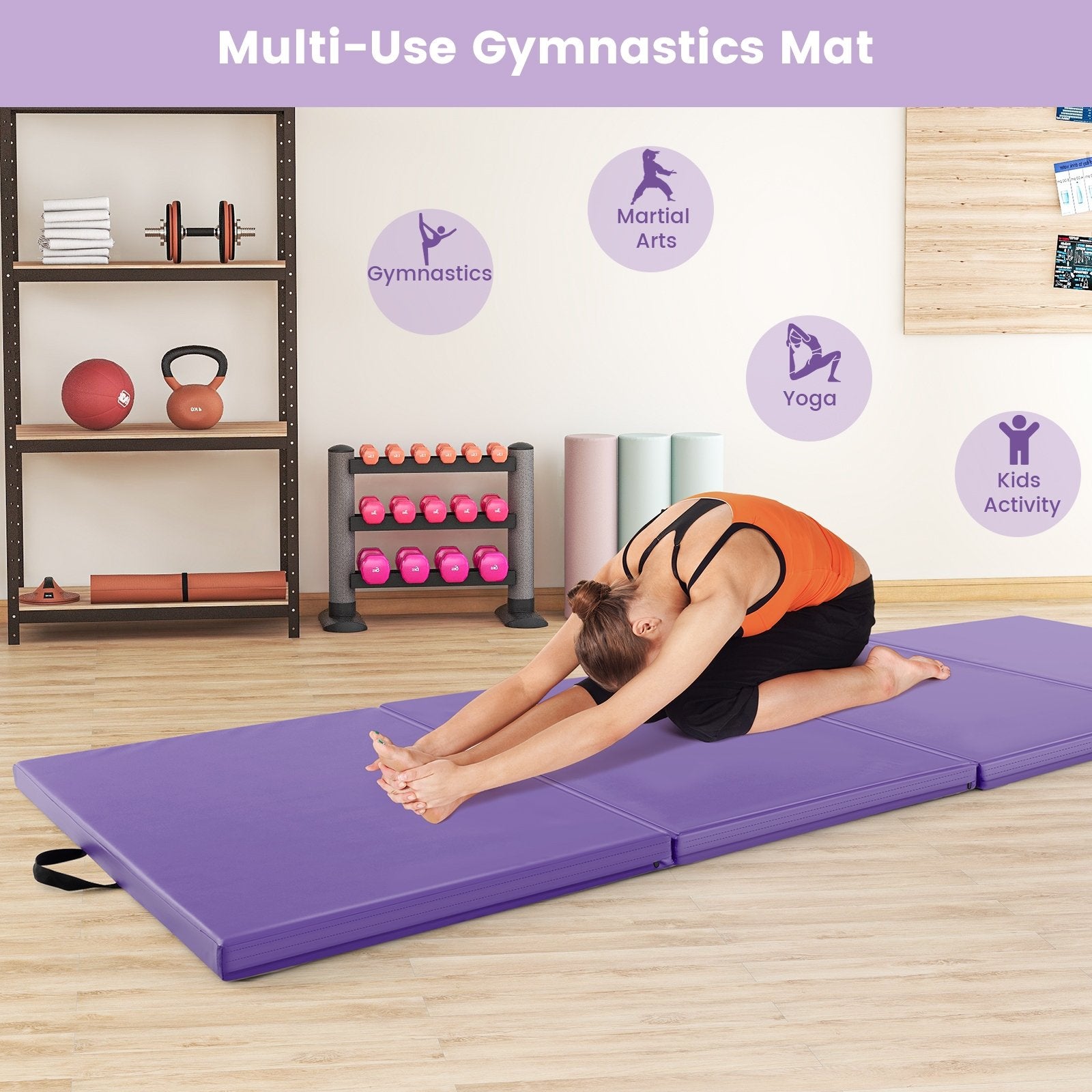 4-Panel PU Leather Folding Exercise Mat with Carrying Handles, Purple Yoga & Gym Mats   at Gallery Canada