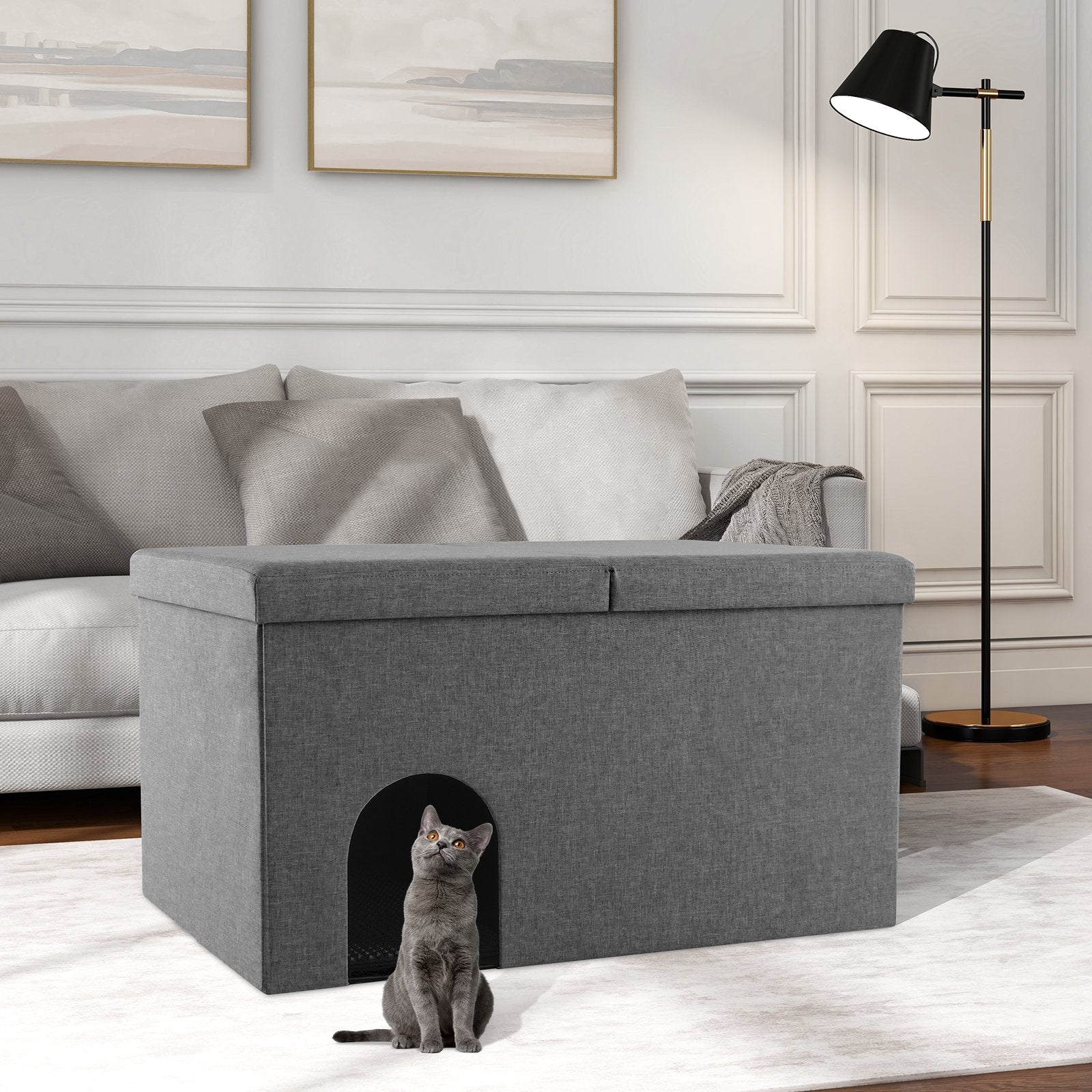 Cat Litter Box Enclosure Hidden Furniture with Urine Proof Litter Mat, Gray Cat Houses   at Gallery Canada