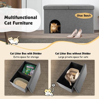 Cat Litter Box Enclosure Hidden Furniture with Urine Proof Litter Mat, Gray - Gallery Canada