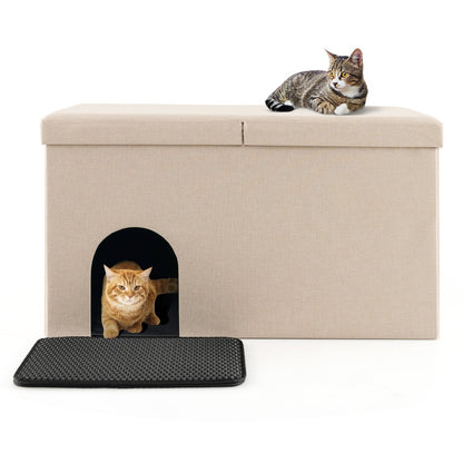 Cat Litter Box Enclosure Hidden Furniture with Urine Proof Litter Mat, Beige Cat Houses   at Gallery Canada