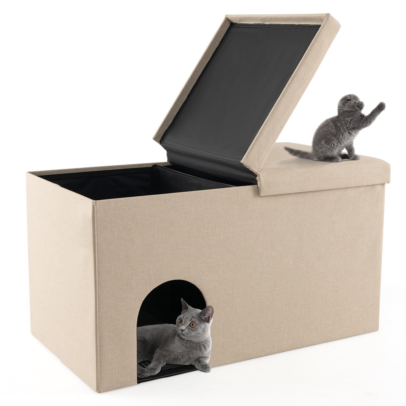 Cat Litter Box Enclosure Hidden Furniture with Urine Proof Litter Mat, Beige Cat Houses   at Gallery Canada