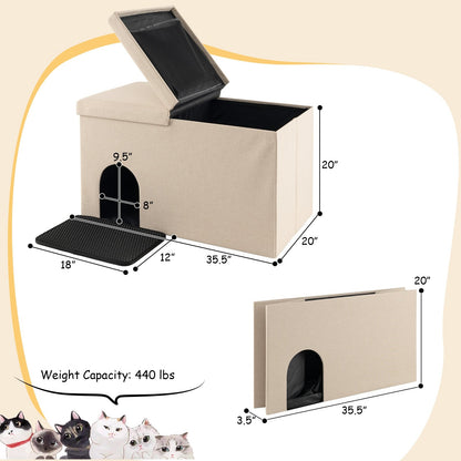 Cat Litter Box Enclosure Hidden Furniture with Urine Proof Litter Mat, Beige Cat Houses   at Gallery Canada