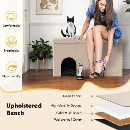 Cat Litter Box Enclosure Hidden Furniture with Urine Proof Litter Mat, Beige Cat Houses   at Gallery Canada