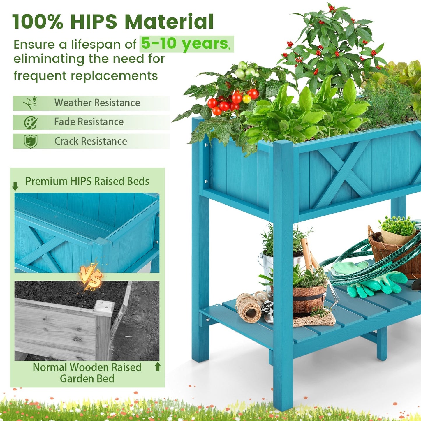 HIPS Raised Garden Bed Poly Wood Elevated Planter Box, Blue Raised Garden Beds   at Gallery Canada