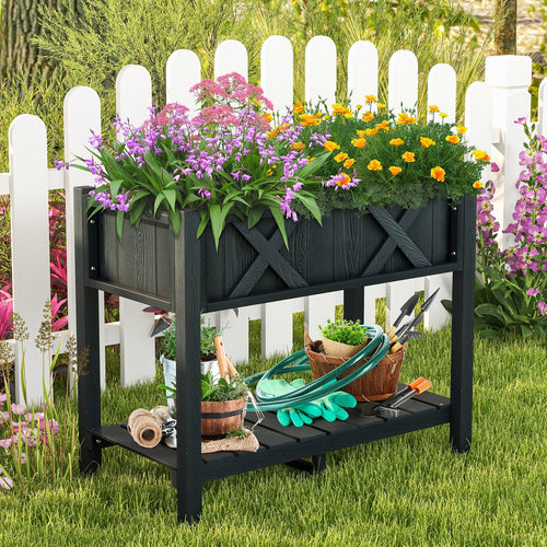 HIPS Raised Garden Bed Poly Wood Elevated Planter Box, Black