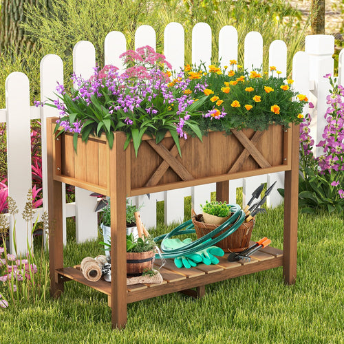 HIPS Raised Garden Bed Poly Wood Elevated Planter Box, Coffee