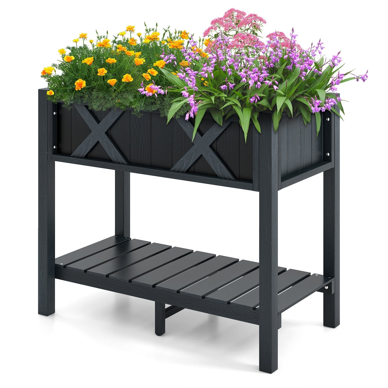 HIPS Raised Garden Bed Poly Wood Elevated Planter Box, Black Raised Garden Beds   at Gallery Canada