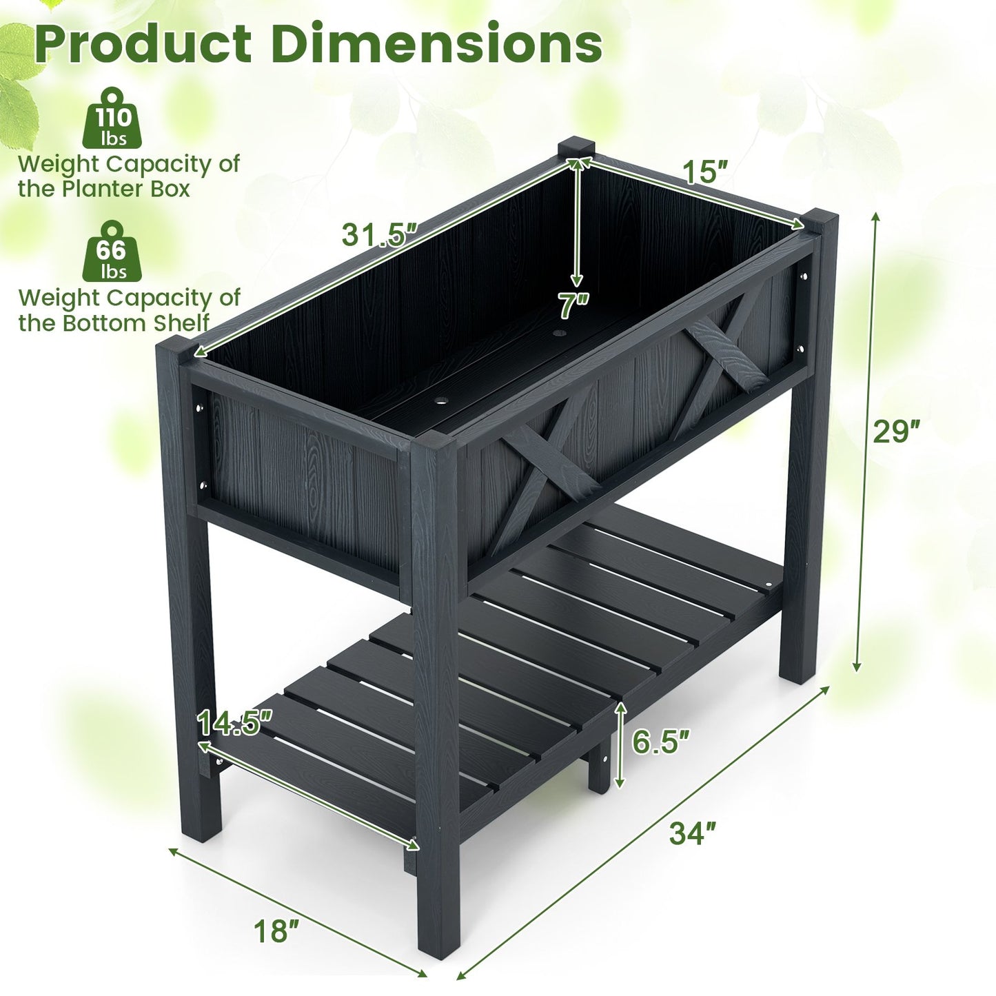 HIPS Raised Garden Bed Poly Wood Elevated Planter Box, Black Raised Garden Beds   at Gallery Canada