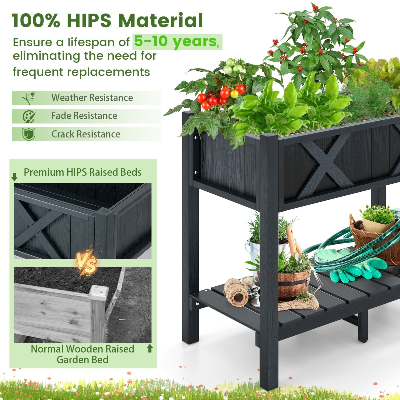 HIPS Raised Garden Bed Poly Wood Elevated Planter Box, Black Raised Garden Beds   at Gallery Canada