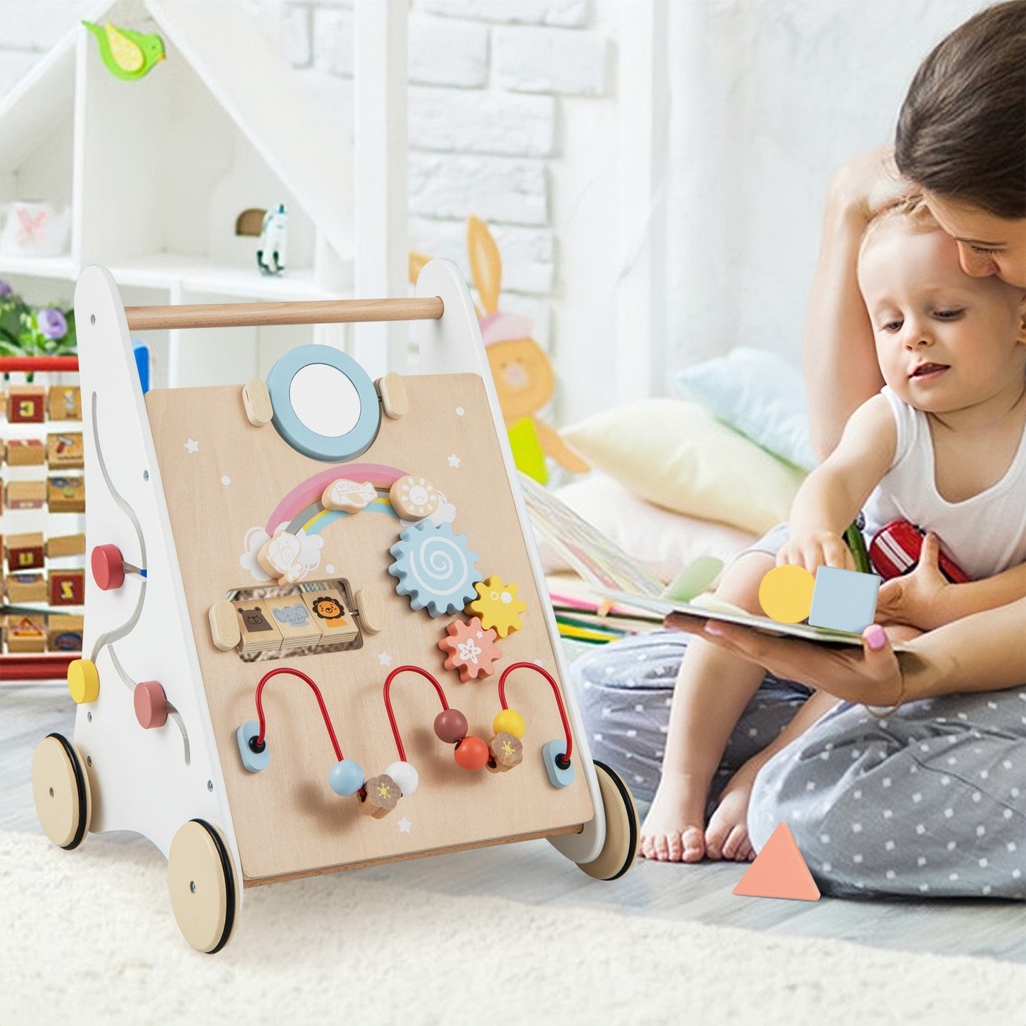 Wooden Baby Walker with Multiple Activities Center for Over 1 Year Old, White Baby Walkers   at Gallery Canada