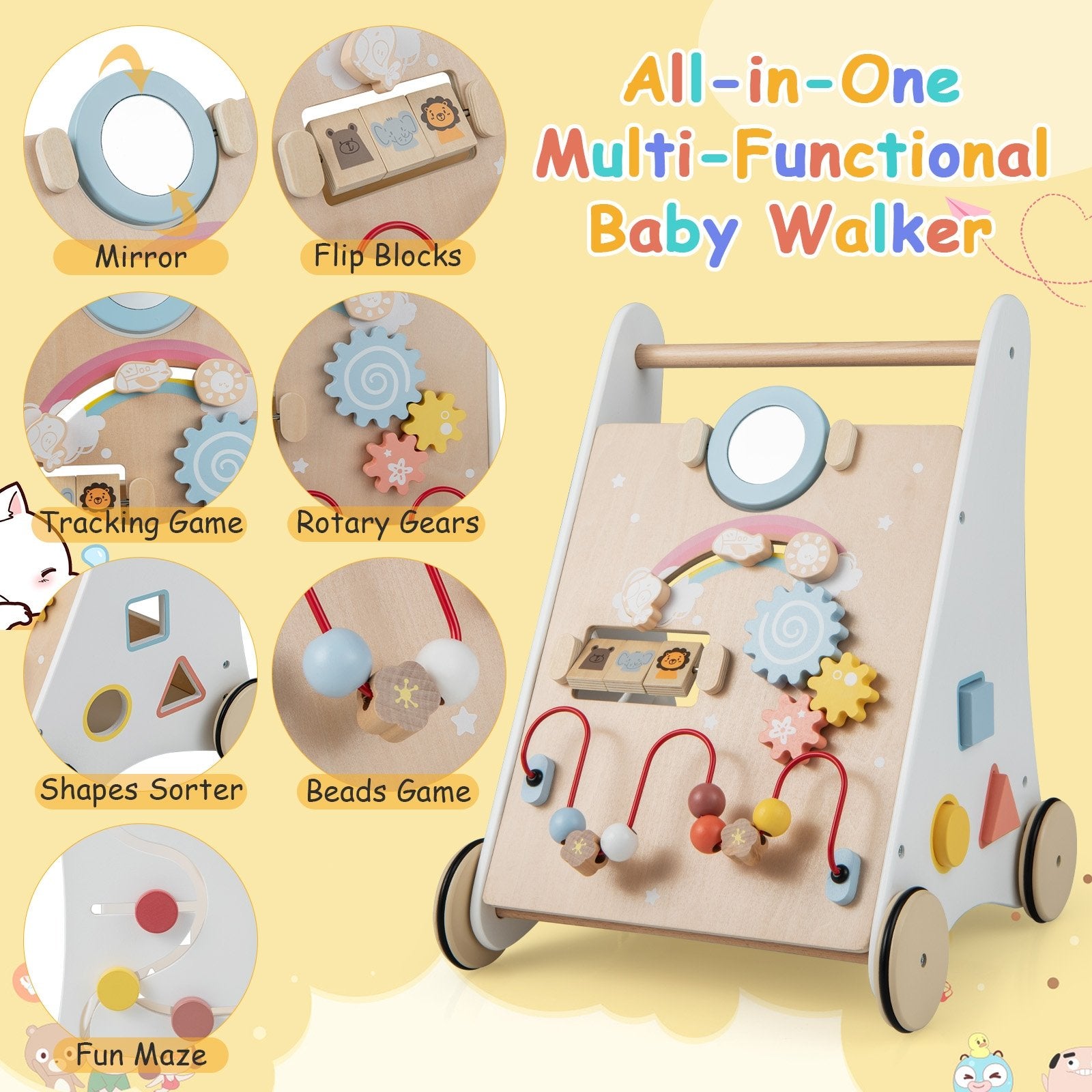 Wooden Baby Walker with Multiple Activities Center for Over 1 Year Old, White Baby Walkers   at Gallery Canada