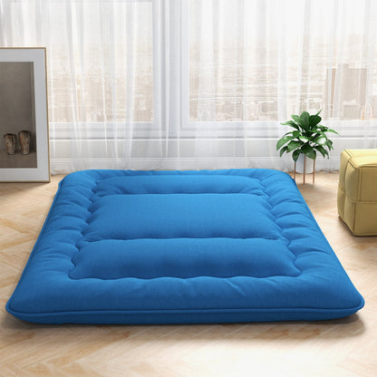 Foldable Futon Mattress with Washable Cover and Carry Bag for Camping Blue-Queen Size, Blue Mattresses   at Gallery Canada