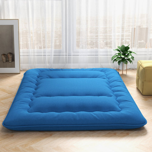 Foldable Futon Mattress with Washable Cover and Carry Bag for Camping Blue-Queen Size, Blue