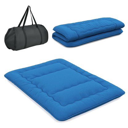 Foldable Futon Mattress with Washable Cover and Carry Bag for Camping Blue-Queen Size, Blue Mattresses   at Gallery Canada