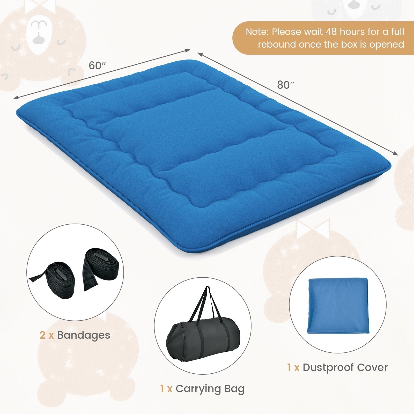 Foldable Futon Mattress with Washable Cover and Carry Bag for Camping Blue-Queen Size, Blue Mattresses   at Gallery Canada