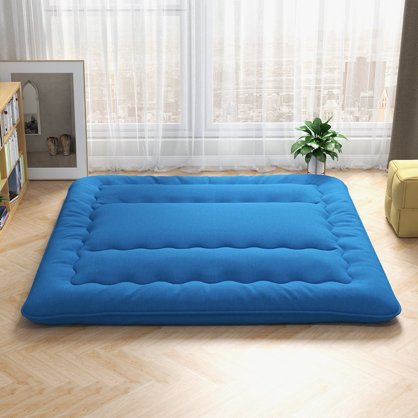 Foldable Futon Mattress with Washable Cover and Carry Bag for Camping Blue-King Size, Blue Mattresses   at Gallery Canada