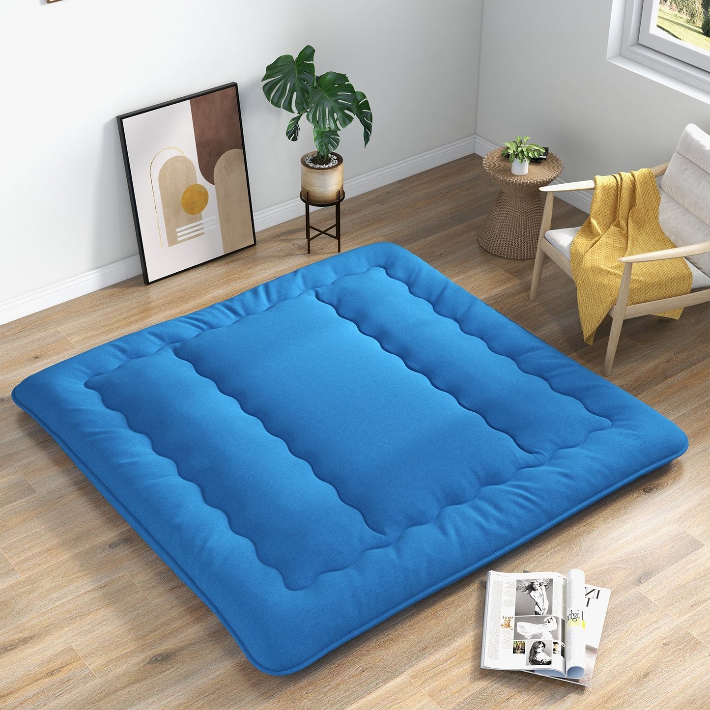 Foldable Futon Mattress with Washable Cover and Carry Bag for Camping Blue-King Size, Blue Mattresses   at Gallery Canada