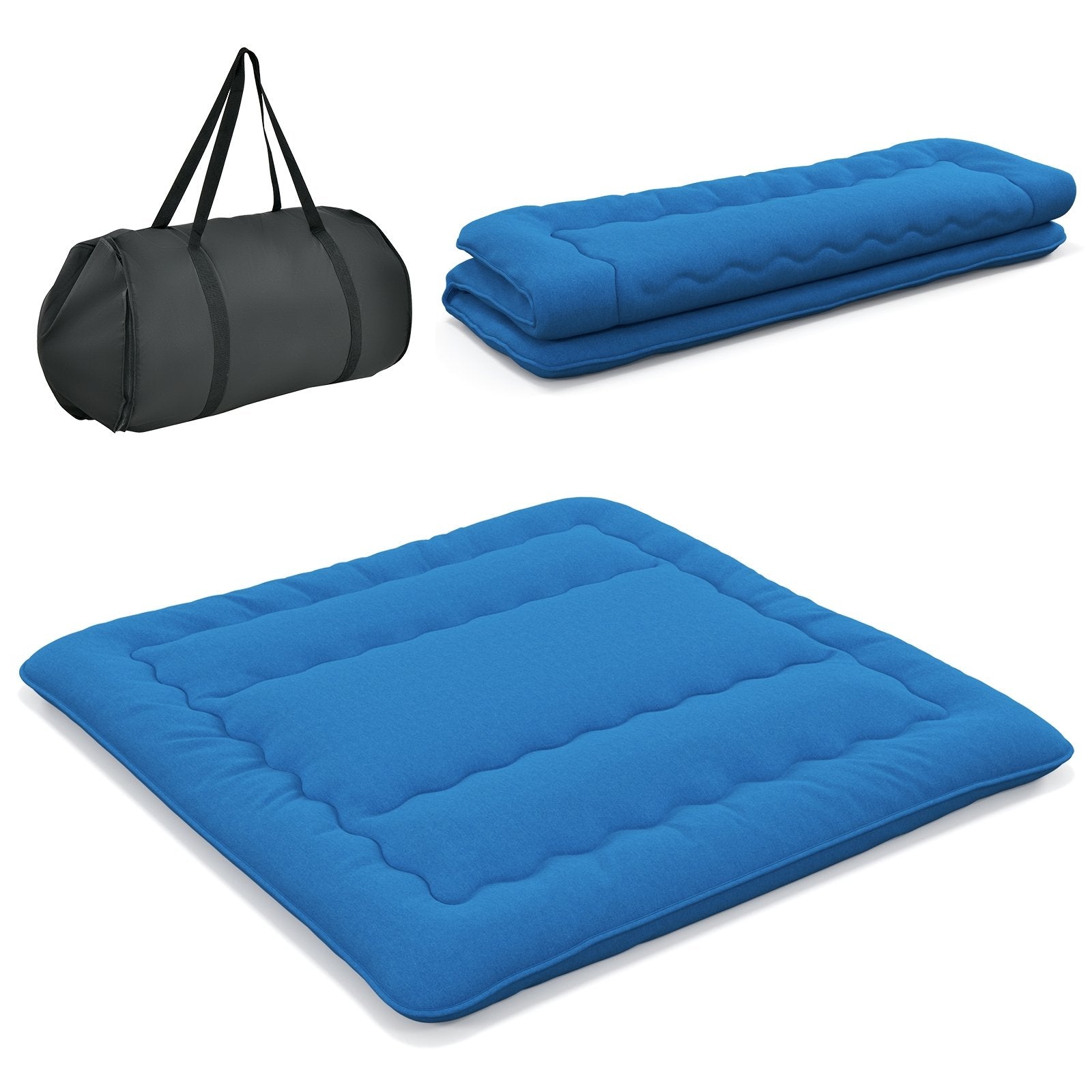 Foldable Futon Mattress with Washable Cover and Carry Bag for Camping Blue-King Size, Blue Mattresses   at Gallery Canada