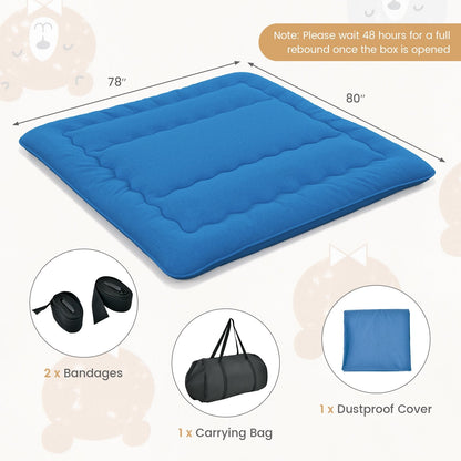 Foldable Futon Mattress with Washable Cover and Carry Bag for Camping Blue-King Size, Blue Mattresses   at Gallery Canada