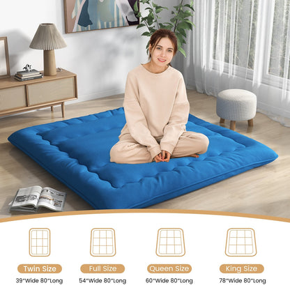 Foldable Futon Mattress with Washable Cover and Carry Bag for Camping Blue-King Size, Blue Mattresses   at Gallery Canada