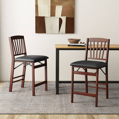 Set of 2 Counter Height Chairs Folding Kitchen Island Stool with Padded Seat, Brown Bar Stools   at Gallery Canada