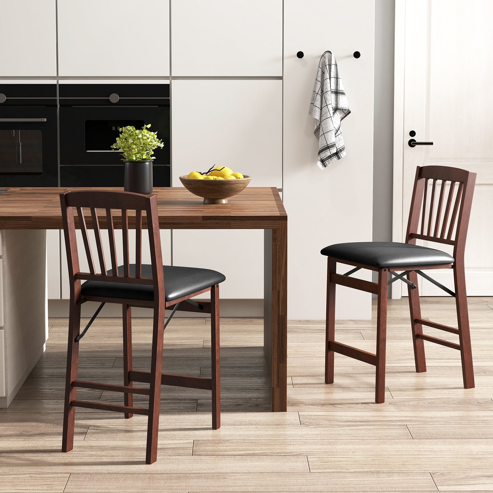 Set of 2 Counter Height Chairs Folding Kitchen Island Stool with Padded Seat, Brown Bar Stools   at Gallery Canada