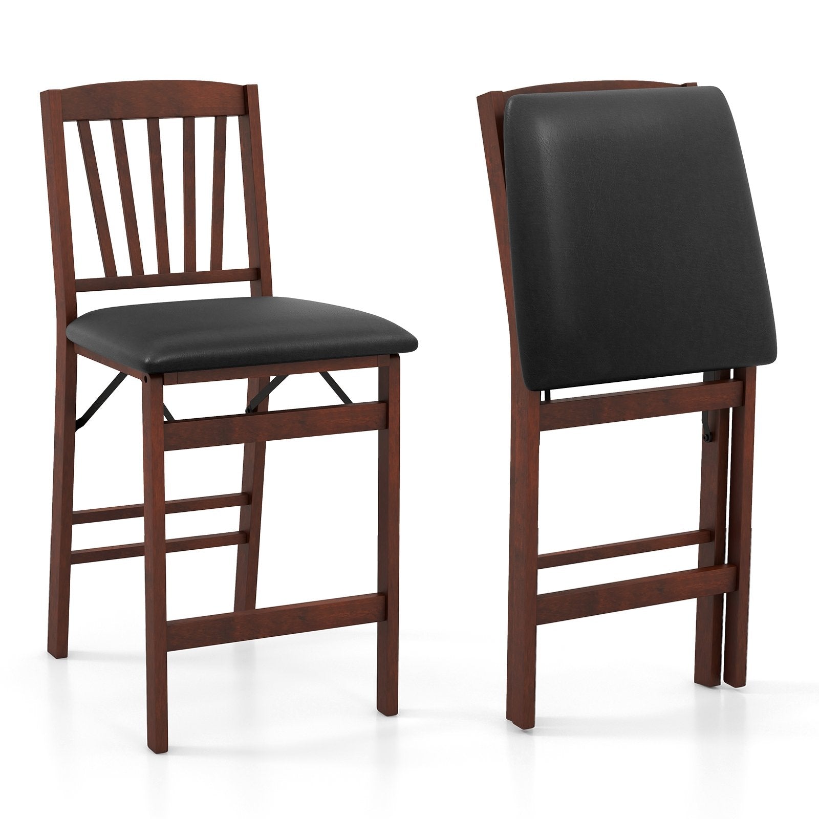 Set of 2 Counter Height Chairs Folding Kitchen Island Stool with Padded Seat, Brown Bar Stools   at Gallery Canada