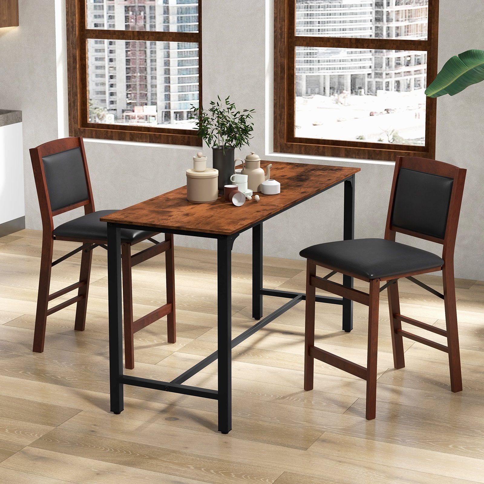 Set of 2 Folding Kitchen Island Stool with Rubber Wood Legs, Brown Bar Stools   at Gallery Canada